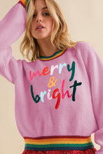 Load image into Gallery viewer, MERRY &amp; BRIGHT Ribbed Round Neck Sweater
