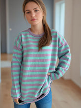 Load image into Gallery viewer, Distressed Striped Round Neck Long Sleeve Sweater
