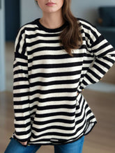 Load image into Gallery viewer, Distressed Striped Round Neck Long Sleeve Sweater
