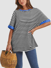 Load image into Gallery viewer, Contrast Striped Round Neck Half Sleeve T-Shirt
