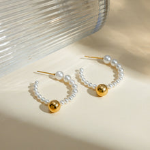 Load image into Gallery viewer, Stainless Steel Synthetic Pearl C-Hoop Earrings
