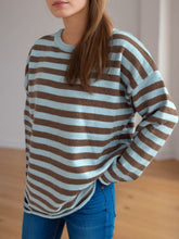 Load image into Gallery viewer, Distressed Striped Round Neck Long Sleeve Sweater
