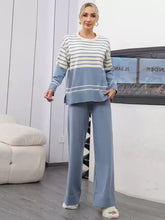 Load image into Gallery viewer, Basic Bae Striped Round Neck Long Sleeve Top and Pants Sweater Set
