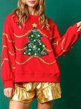 Load image into Gallery viewer, Sequin Christmas Tree Round Neck Sweatshirt
