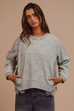 Load image into Gallery viewer, BiBi Mineral Washed Checkered Round Neck Denim Top
