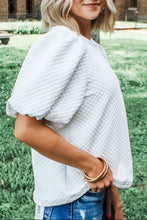 Load image into Gallery viewer, Textured Round Neck Puff Sleeve Blouse
