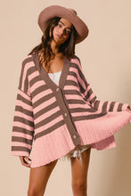 Load image into Gallery viewer, BiBi Slit Striped V-Neck Button Up Cardigan
