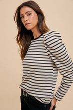 Load image into Gallery viewer, Annie Wear Striped Round Neck Puff Sleeve French Terry Top
