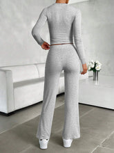 Load image into Gallery viewer, Round Neck Long Sleeve Top and Drawstring Pants Set
