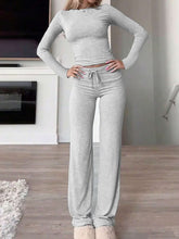 Load image into Gallery viewer, Round Neck Long Sleeve Top and Drawstring Pants Set
