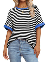 Load image into Gallery viewer, Contrast Striped Round Neck Half Sleeve T-Shirt
