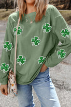Load image into Gallery viewer, Sequin Lucky Clover Round Neck Long Sleeve Sweatshirt
