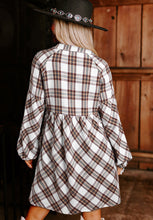 Load image into Gallery viewer, Full Size Plaid Collared Neck Balloon Sleeve Mini Shirt Dress
