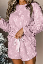 Load image into Gallery viewer, Round Neck Long Sleeve Top and Shorts Lounge Set
