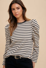 Load image into Gallery viewer, Annie Wear Striped Round Neck Puff Sleeve French Terry Top
