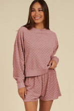 Load image into Gallery viewer, Round Neck Long Sleeve Checkered Top and Shorts Set
