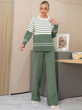 Load image into Gallery viewer, Basic Bae Striped Round Neck Long Sleeve Top and Pants Sweater Set
