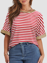Load image into Gallery viewer, Contrast Striped Round Neck Half Sleeve T-Shirt

