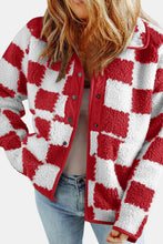 Load image into Gallery viewer, Checkered Snap Down Long Sleeve Teddy Jacket
