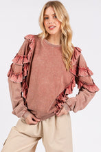 Load image into Gallery viewer, Mittoshop Ruffled Mineral Washed Round Neck Long Sleeve Sweatshirt
