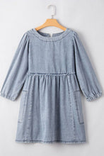 Load image into Gallery viewer, Cutout Round Neck Balloon Sleeve Denim Dress
