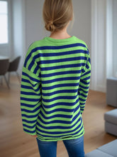 Load image into Gallery viewer, Distressed Striped Round Neck Long Sleeve Sweater
