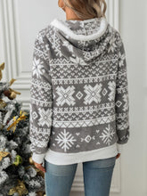 Load image into Gallery viewer, Drawstring Snowflake Zip Up Hooded Outerwear
