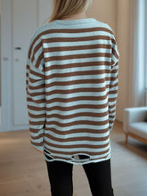 Load image into Gallery viewer, Distressed Striped Round Neck Long Sleeve Sweater
