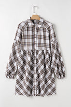 Load image into Gallery viewer, Full Size Plaid Collared Neck Balloon Sleeve Mini Shirt Dress
