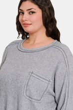 Load image into Gallery viewer, Zenana Full Size Contrast Stitching Brushed Ribbed Hacci Knit Top
