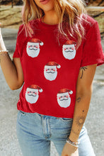 Load image into Gallery viewer, Sequin Santa Round Neck Short Sleeve T-Shirt
