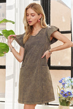 Load image into Gallery viewer, ADORA Mineral Washed V-Neck Ruffled Cap Sleeve Dress
