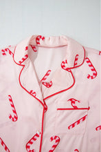 Load image into Gallery viewer, Candy Cane Collared Neck Long Sleeve Top and Shorts Lounge Set
