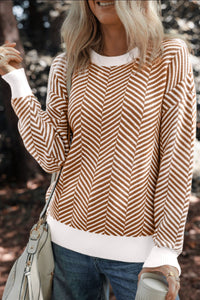 Striped Round Neck Long Sleeve Sweater