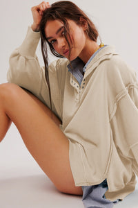 Exposed Seam Side Slit Long Sleeve Sweatshirt