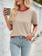 Load image into Gallery viewer, Lovelet Striped Contrast Round Neck Half Sleeve Knit Top
