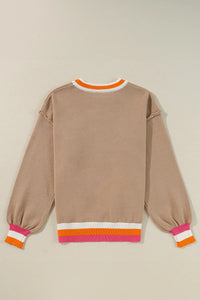 Contrast Round Neck Long Sleeve Sweater