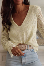 Load image into Gallery viewer, Lace Detail V-Neck Long Sleeve Blouse

