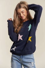 Load image into Gallery viewer, ADORA Stars Pattern Round Neck Drop Shoulder Sweater
