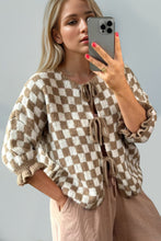 Load image into Gallery viewer, Double Take Tied Checkered Dropped Shoulder Flounce Sleeve Cardigan
