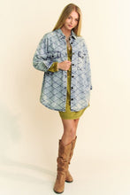 Load image into Gallery viewer, Davi &amp; Dani Curved Hem Diamond Quilted Button Up Denim Shacket
