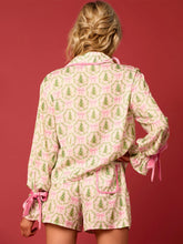 Load image into Gallery viewer, Tied Printed Collared Neck Long Sleeve Top and Shorts Set
