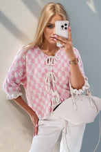 Load image into Gallery viewer, Double Take Tied Checkered Dropped Shoulder Flounce Sleeve Cardigan
