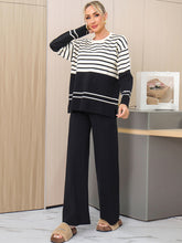 Load image into Gallery viewer, Basic Bae Striped Round Neck Long Sleeve Top and Pants Sweater Set
