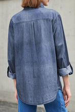 Load image into Gallery viewer, Pocketed Collared Neck Long Sleeve Denim Top
