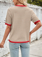 Load image into Gallery viewer, Lovelet Striped Contrast Round Neck Half Sleeve Knit Top
