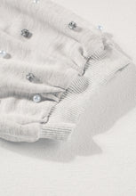 Load image into Gallery viewer, Rhinestone Pearl Detail Round Neck Puff Sleeve Top
