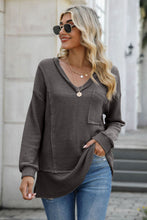 Load image into Gallery viewer, Exposed Seam V-Neck Long Sleeve T-Shirt
