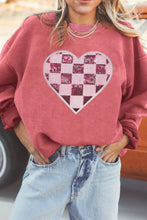 Load image into Gallery viewer, Valentine’s Day Sequin Checkered Heart Long Sleeve Sweatshirt
