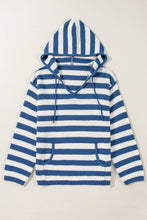 Load image into Gallery viewer, Drawstring Striped Long Sleeve Hooded Sweater
